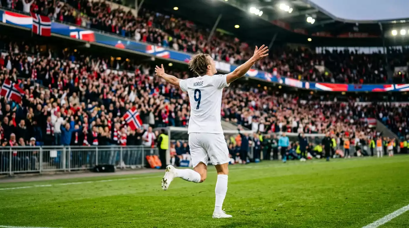 Engelsk angrepsspiller jubler etter scoring under VM 2026