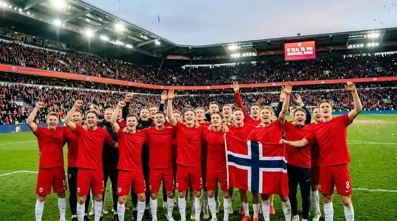 Det norske landslaget feirer avansement til sluttspillet i VM 2026