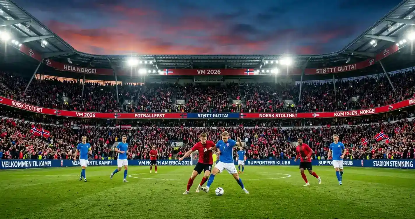 Fotball på et stadion under VM 2026, kveldsstemning